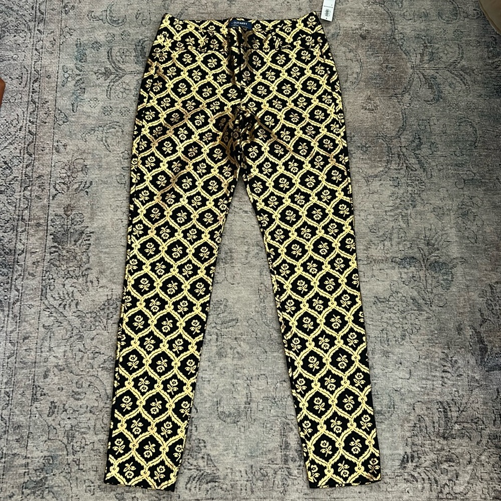 Old Navy gold and black jacquard metallic pants